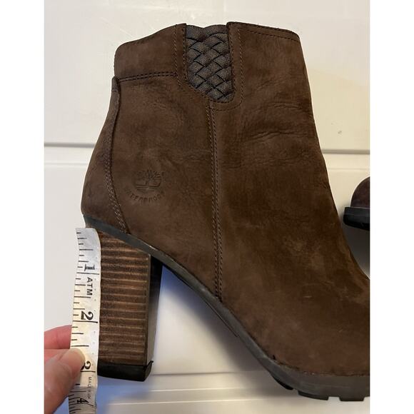 Timberland Earthkeepers Boots Stratham Block Heels Brown Nubuck Leather Size 8.5 - Picture 11 of 14
